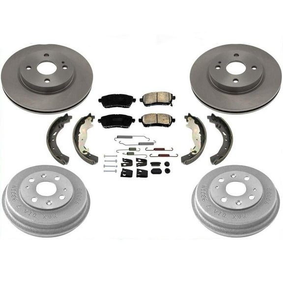 Disc Rotors Pads Rr Brake Drums Shoes & Shoe Springs 7pc for Mazda 2 11-15
