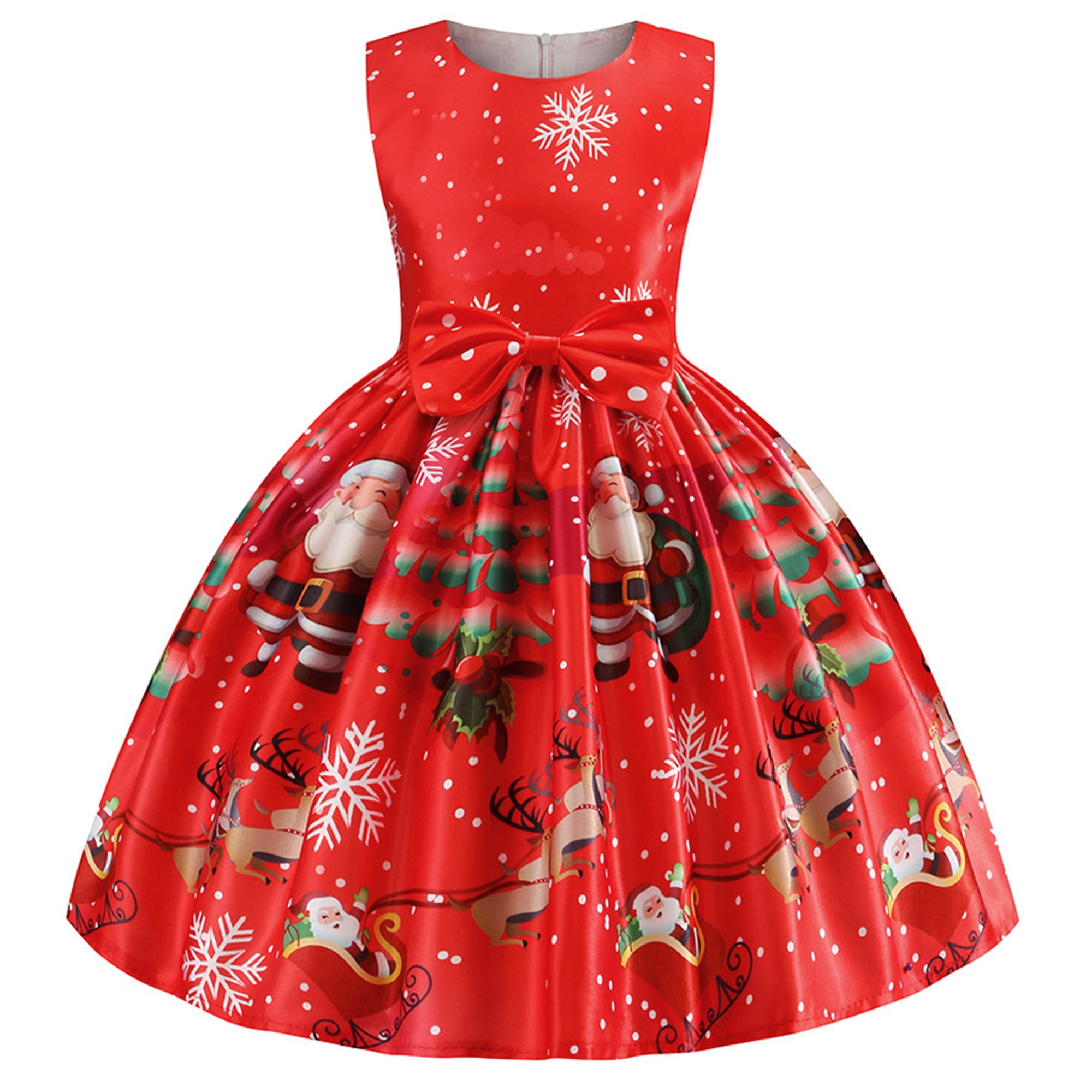 Children's Red New Year Christmas Dress Girls Birthday Party Princess Dress