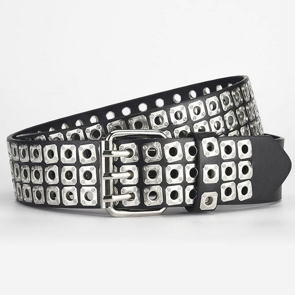 Nvzi-c 3 Row Studded Belts Punk Hip Hop Personalized Faux Leather Belts For Jeans Pants Black)
