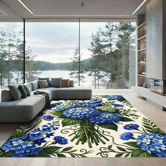 ODIKA 4'x6' Machine Washable Non-Slip Area Rug, Traditional Blue High Traffic Rug, Blue, 1250112