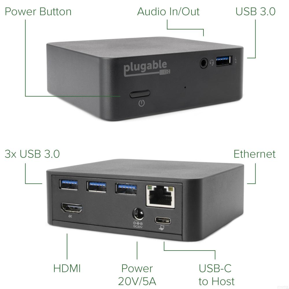 Plugable USB C Dock with 85W Charging Compatible with Thunderbolt 3 and USB-C MacBooks and Select Windows Laptops (HDMI up to 4K@30Hz, Ethernet, 4X USB 3.0 Ports, USB-C PD, includes VESA Mount) - image 6 of 6