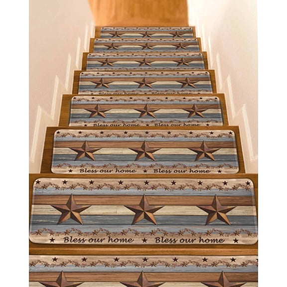 Country Stars Non-Slip Stair Treads for Wooden Steps, 10 Pack 8x30 Inches Carpet Stair Mats with Adhesive Backing, Noise-Reducing Step Covers for Indoor Stairs, Easy to Install & Residue-Free