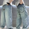 thumbnail image 2 of Boys Jeans Size 14 Elastic Waist Pull on Wide Leg Jeans Loose&nbsp;fit Solid Color Trousers Streetwear Boys Back To School Outfit, 2 of 6