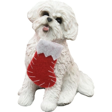 Bichon Frise Christmas Ornaments Sandicast Sitting Bichon Frise with Stocking Christmas Dog Ornament ()