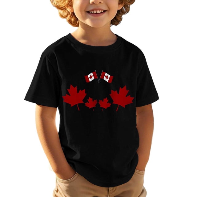 Chandail de la Fête du Canada pour Filles, Imprimé de Feuille d'Érable, Col Rond, Manches Courtes, Blouse pour Enfants, Fête du Canada, Décontracté, Patriotic 1st July, Coupe Régulière, T-Shirt Graphique de Célébration de la Fête du Canada pour Filles