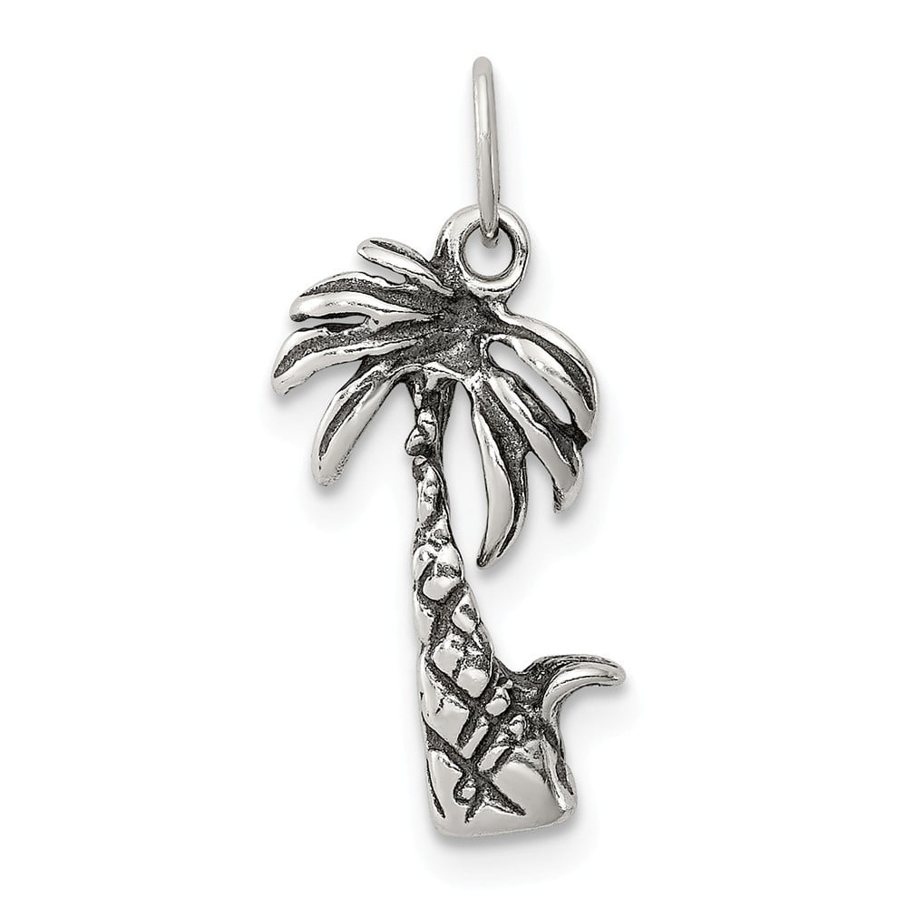 Solid 925 Sterling Silver Palm Trees Charm Pendant 15mm x 9mm 