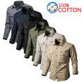thumbnail image 2 of 2 Pack Men's 100% Cotton Long Sleeve Cargo Shirts, Button Down Utility Work Shirts with Dual Chest Pockets, Outdoor Casual Dress Shirts for Daily Working, 2 of 7