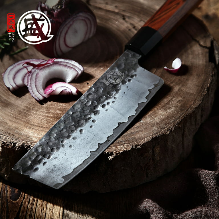 MITSUMOTO SAKARI 7 inch Santoku Cooking Knife, Hand Forged Kitchen Meat  Knife, Professional Japanese Chef Knife (G10 Handle & Gift Box)