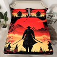 thumbnail image 2 of Homewish Japanese Theme Queen Sheet Sets,Black Samurai Flat Sheet,Orange Natural Landscape Sunset Queen Fitted Sheet For Adult,Ultra Soft Home Decor,4-Piece, 2 of 7