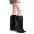 thumbnail image 1 of Sonducket Calentadores de piernas de piel blanca, mangas de botas peludas suaves para niñas, accesorios de disfraz, calentadores de piernas Prendas para la parte inferior del cuerpo negro 40cm, 1 of 6