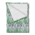 thumbnail image 2 of Floral Soft Flannel Fleece Throw Blanket, Botanical Art Pattern with Purple Iris Green Leaves in Japanese Style, Cozy Plush for Indoor and Outdoor Use, 50" x 70", Pale Blue Green, by Ambesonne, 2 of 5