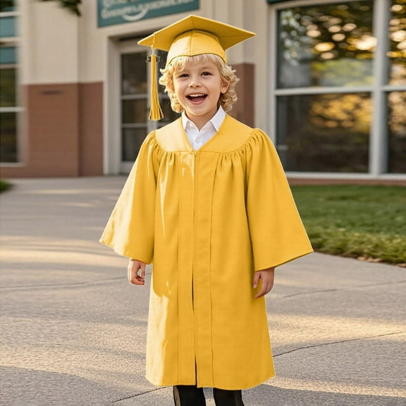 Girls Boys Primary School Graduation Cap and Gown for Toddler Gold Cap and Gown Outfit Kids Ceremony Party Gift