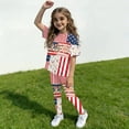 thumbnail image 4 of CCRFTGI 4th of july Outfits for Children Girls 10-12 Cute 1776 2 Piece Outfits American Flag Stars Striped Short Sleeve Tops and Elastic Waist Pants Athletic Clothing Sets Watermelon Red 2-3 Years, 4 of 5