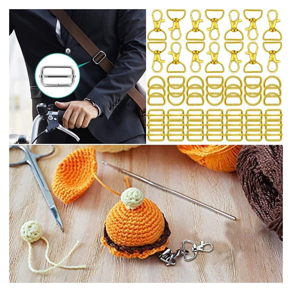 60 Pieces Snap Hooks, Metal D Rings, Triglide Slide Buckles for DIY Handicrafts Backpack Handbag Purse