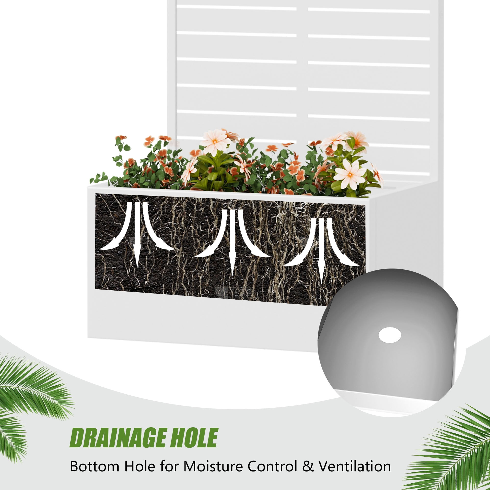 MAYEERTY 2 Panels Outdoor Metal Planter Box, Durable Weather-Resistant Planter, Decorative Metal Flower Box for Patio, Balcony, Garden