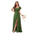 thumbnail image 1 of Vestido de dama de honor CDSSL de gasa verde oliva, talla grande 22W, 1 of 7