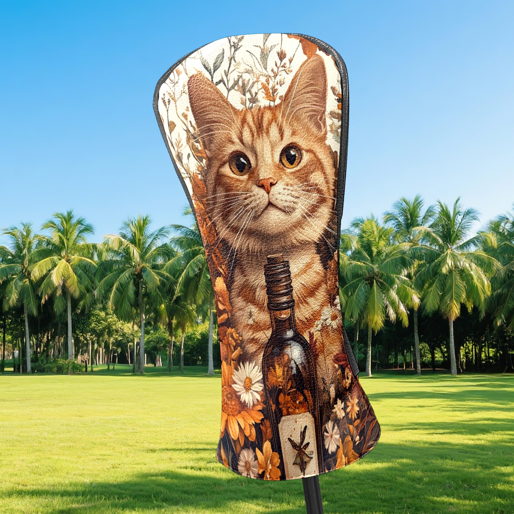 Golf Club Covers PU Leather Waterproof Head Covers for Fairway Woods Hybrids Orange Cat Unisex Fits Most Brands