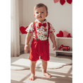 thumbnail image 6 of BemeyourBBs Newborn Baby Boy Valentines Day Outfit Gentleman Heart Bowtie Heart Bear Romper Shirt and Suspender Shorts Set Spring Summer Clothes, 6 of 9