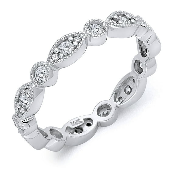 Wellingsale 14k White Gold Polished CZ Cubic Zirconia Milgrain Eternity Wedding Ring Band