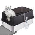 thumbnail image 3 of Gamexcel Extra Large 38L Stainless Steel Cat Litter Box Metal Litter Pan with Scoop and Mat Set - Odor, Stain and Rust Resistant, Easy to Clean, Black, 3 of 8