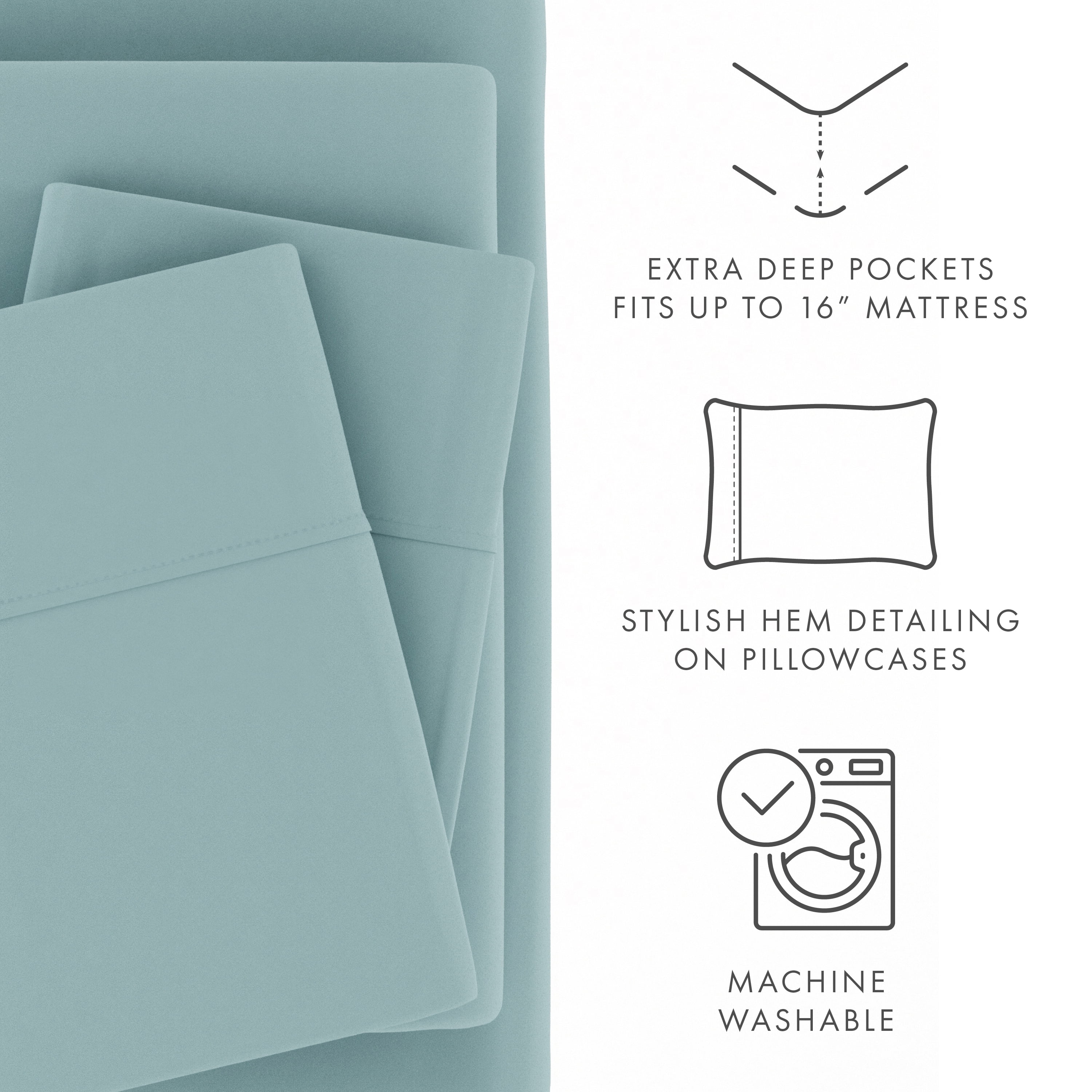 Noble Linens 4 Piece Solid Microfiber Bed Sheet Set, Ocean, California King