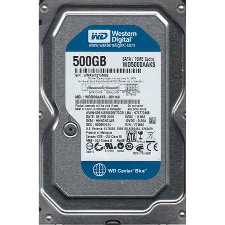 WD5000AAKS-00V1A0, DCM HHNCNTJAB, Western Digital 500GB SATA 3.5 Hard Drive