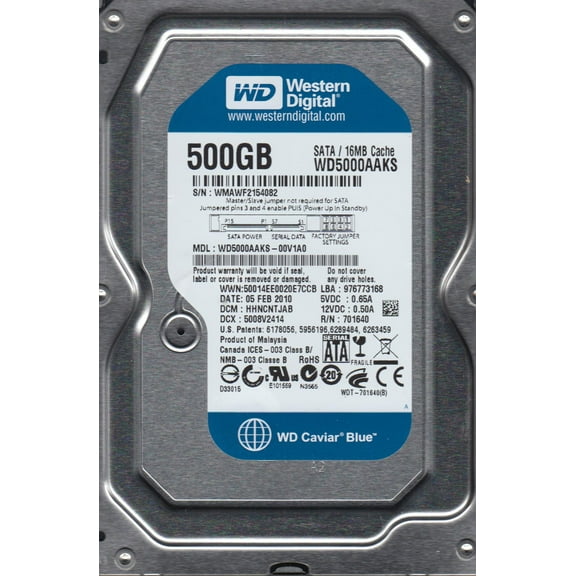 WD5000AAKS-00V1A0, DCM HHNCNTJAB, Western Digital 500GB SATA 3.5 Hard Drive