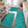thumbnail image 2 of Teal and Gold Geometric Lattice Pattern Kitchen Rugs Sets Of 3,Kitchen Runner Rugs Non Skid Washable,Decorative Kitchen Floor Mats for Kitchen,Sink,Laundry,17"x30"+ 17"x47" + 17"x59", 2 of 6