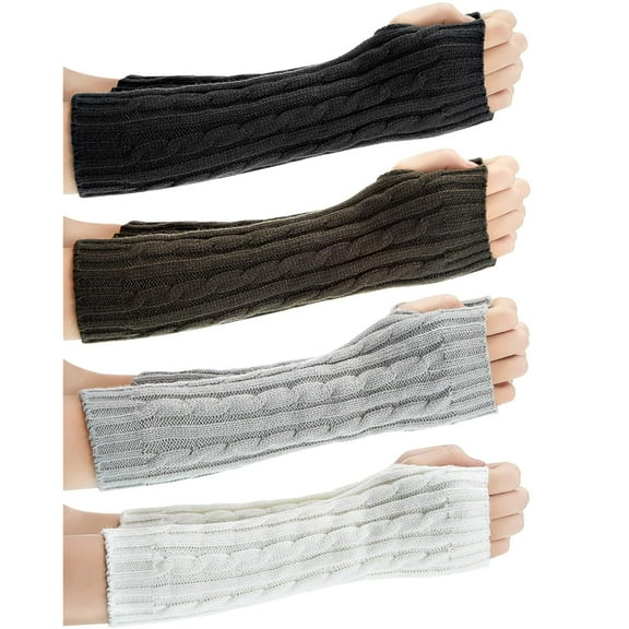 4 Pairs Knitted Arm Warmers Gloves Winter Long Fingerless Gloves Thumb Hole Gloves Mittens for Women and Men