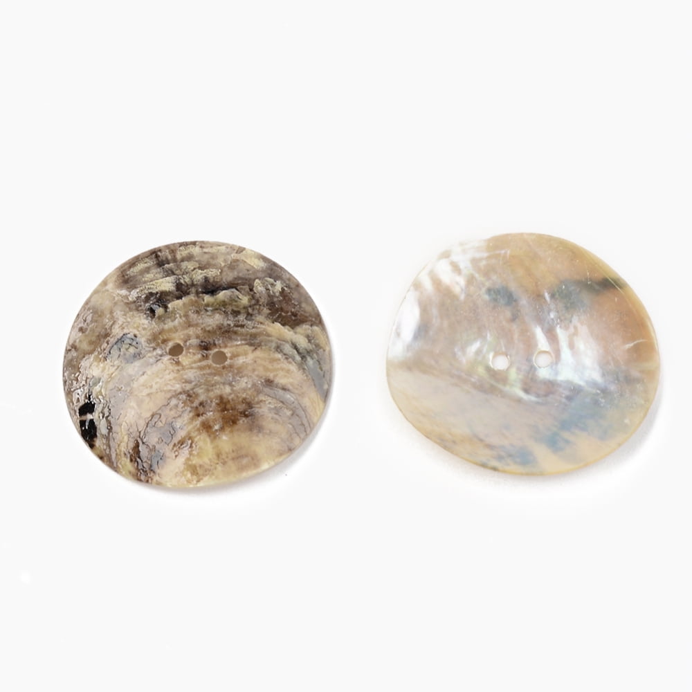 200pcs Mother of Pearl Buttons Akoya Shell Button Flat Round Camel 30x3~5mm Hole: 1.6mm
