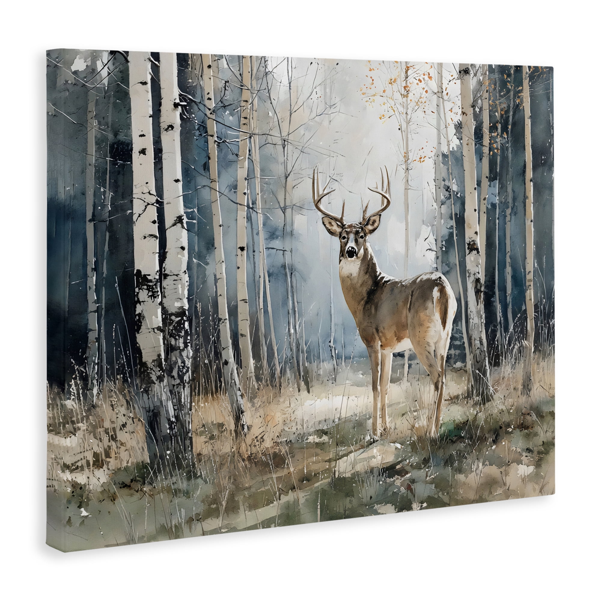 Stupell Industries Lone Stag in Birch Forest Canvas Wall Art, design by Franklyn Gregory