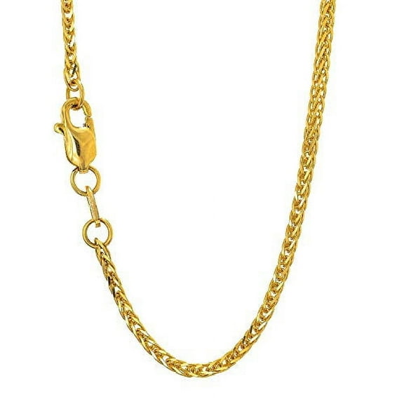 JewelStop 14k Semi-Solid Yellow Gold 1.8 mm Square Spiga Wheat Chain Necklace, Lobster Claw - 16 Inches, 3.1gr.