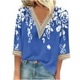 thumbnail image 2 of ZHUGeLI Women's Printed Pullover V-neck Lace T-shirt With 4/3 Sleeves And 3/4 Sleeves Top Up to 50% off Clearance, 2 of 4