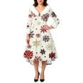 thumbnail image 4 of Christmas Dresses for Women Women's Fashion Elegant Autun And Winter Long Sleeve V-Neck Christmas Print Dress for Holiday Party,White,M, 4 of 5