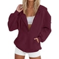 thumbnail image 2 of Zip up Hoodie Women Fall Fashion Y2K Lightweight Sport Jackets Long Sleeve Baggy Oversized Hooded Sweatshirts Wine 2XL, 2 of 6