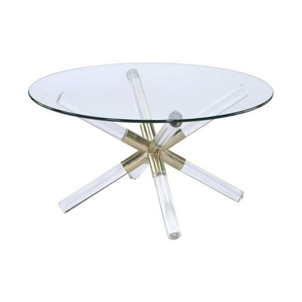Round Glass Top Coffee Table With Cross Acrylic Legs Clear Com Coffee Table With Cross Acrylic Legs, Clear Acrylic Garden Patio Table Top