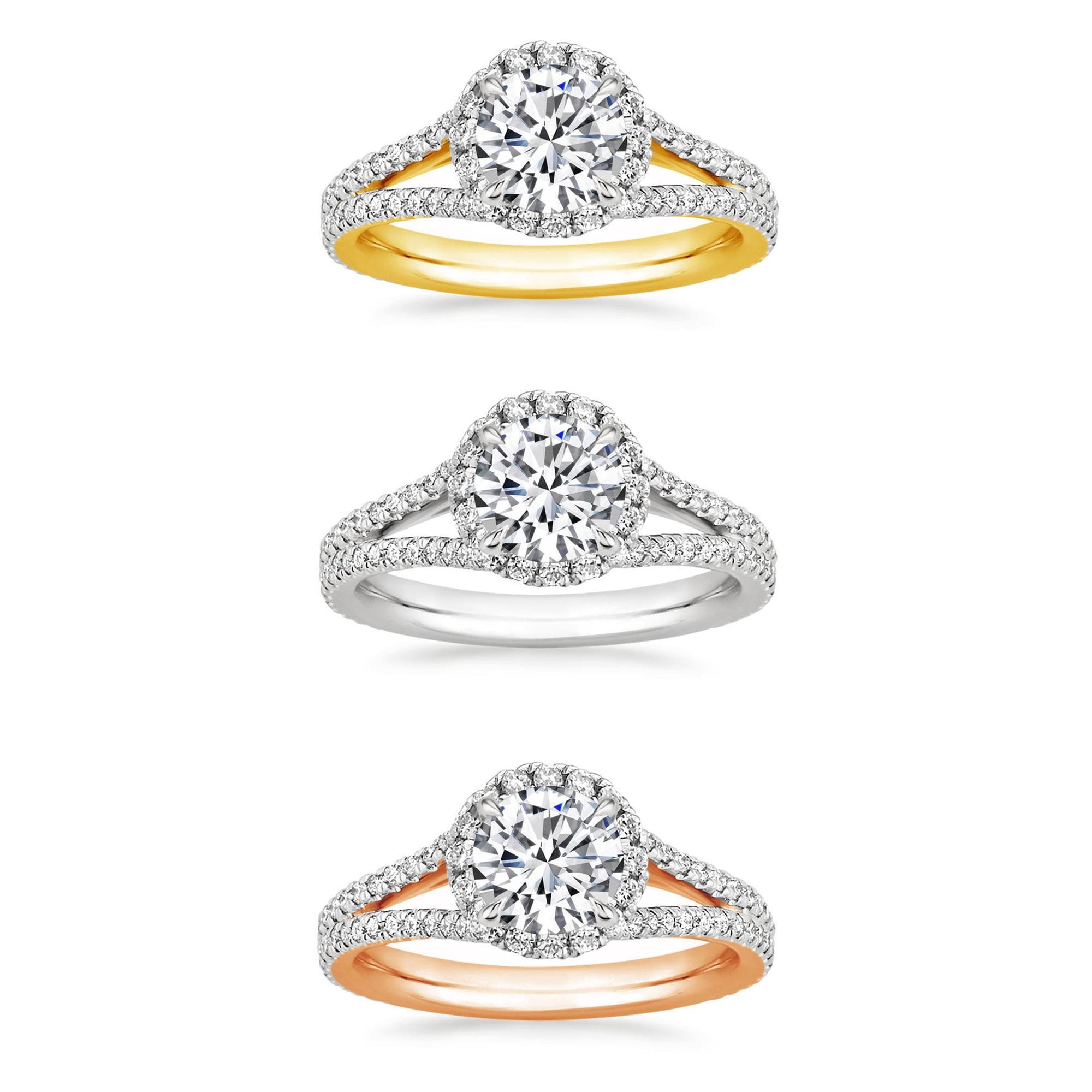 Arista 2-1/5 Carat T.W. Round Swarovski Diamonds White Split Shank Engagement Ring in Pink plated Sterling Silver