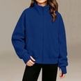 thumbnail image 5 of Fesfesfes Girls Full Zip Stand Collar Fleece Jacket with Pockets and Thumbholes, Casual Solid Color Top for Kids School Daily Wear Ages 5-15 Years, 5 of 7