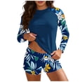 thumbnail image 2 of FcBaudy Maillot de Bain Deux Pièces Femme Imprimé Mode Conservateur Tankini de Plage Sportif Col Rond Manches Longues Haut Fendu et Short de Bain Femme polyester, 2 of 7