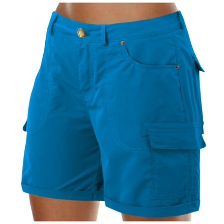 WNVMWI Womens Shorts Yoga Shorts for Women Blue Jean Shorts Women s Loose Solid Mini Pant Summer Beach Shorts Buttons Short Hot Pants Cargo Shorts Young Adult Shorts Workout Bottoms Blue High Wai 2XL