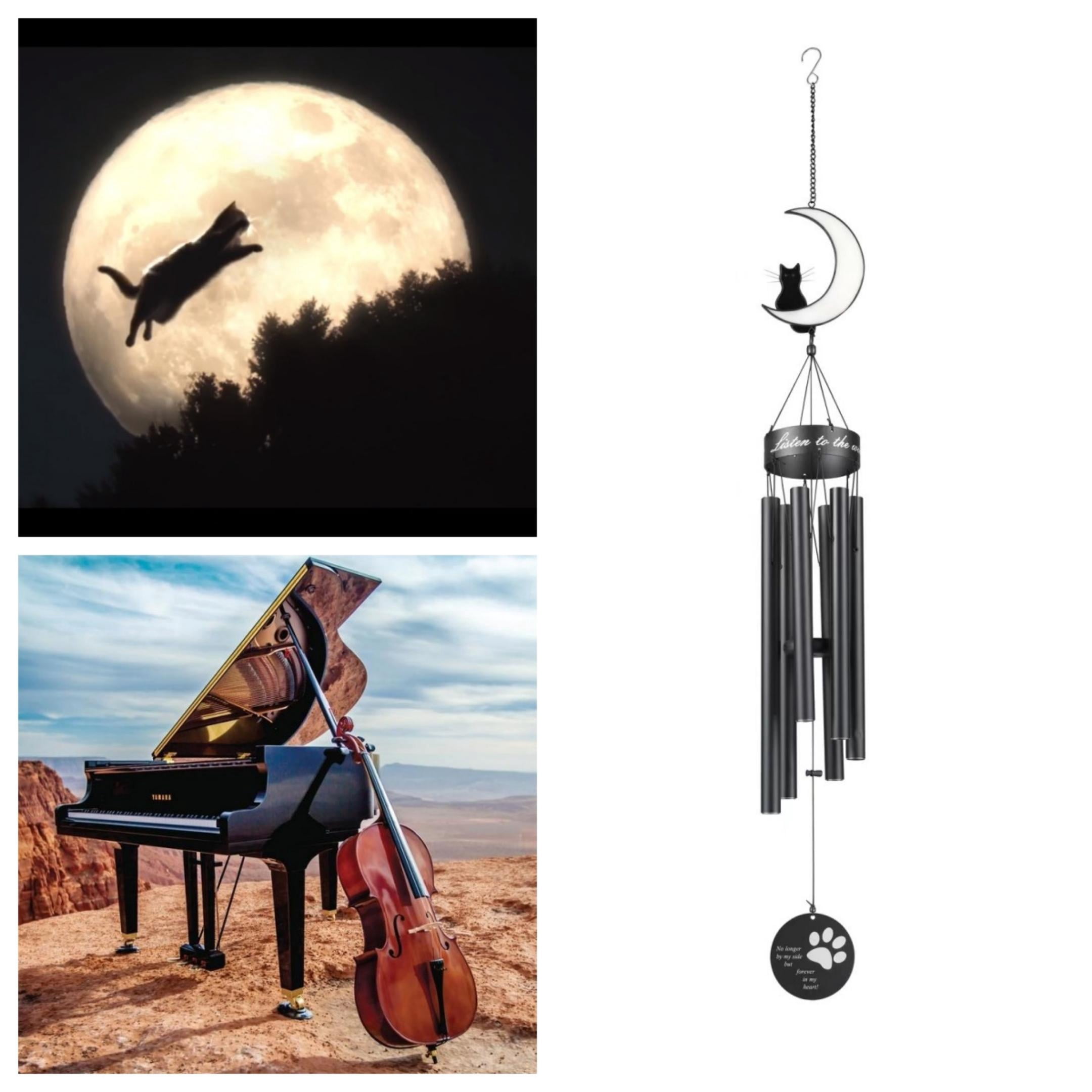 Wind Chimes Outdoor Large Low Tone Metal  Black Big 43in 2.5lb  Cat Memorial Heavy Duty Garden Patio Home Decor