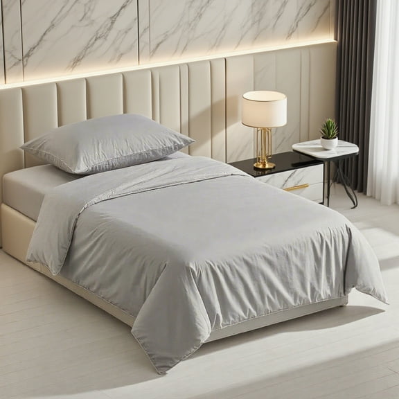 Soft Twin Size Bedding Set - 3 Piece (Duvet Cover 2 Pillowcases) - Light Grey- Breathable & Hypoallergenic for Kids and Teens