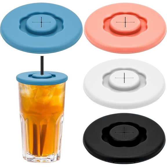 4pcs Silicone Lids for Cups,Reusable Drink Covers for Alcohol Protection Cup Covers,Food Grade Anti-Dust Airtight Seal Lids with Straw Hole for Most Drinking Cups & Glasse