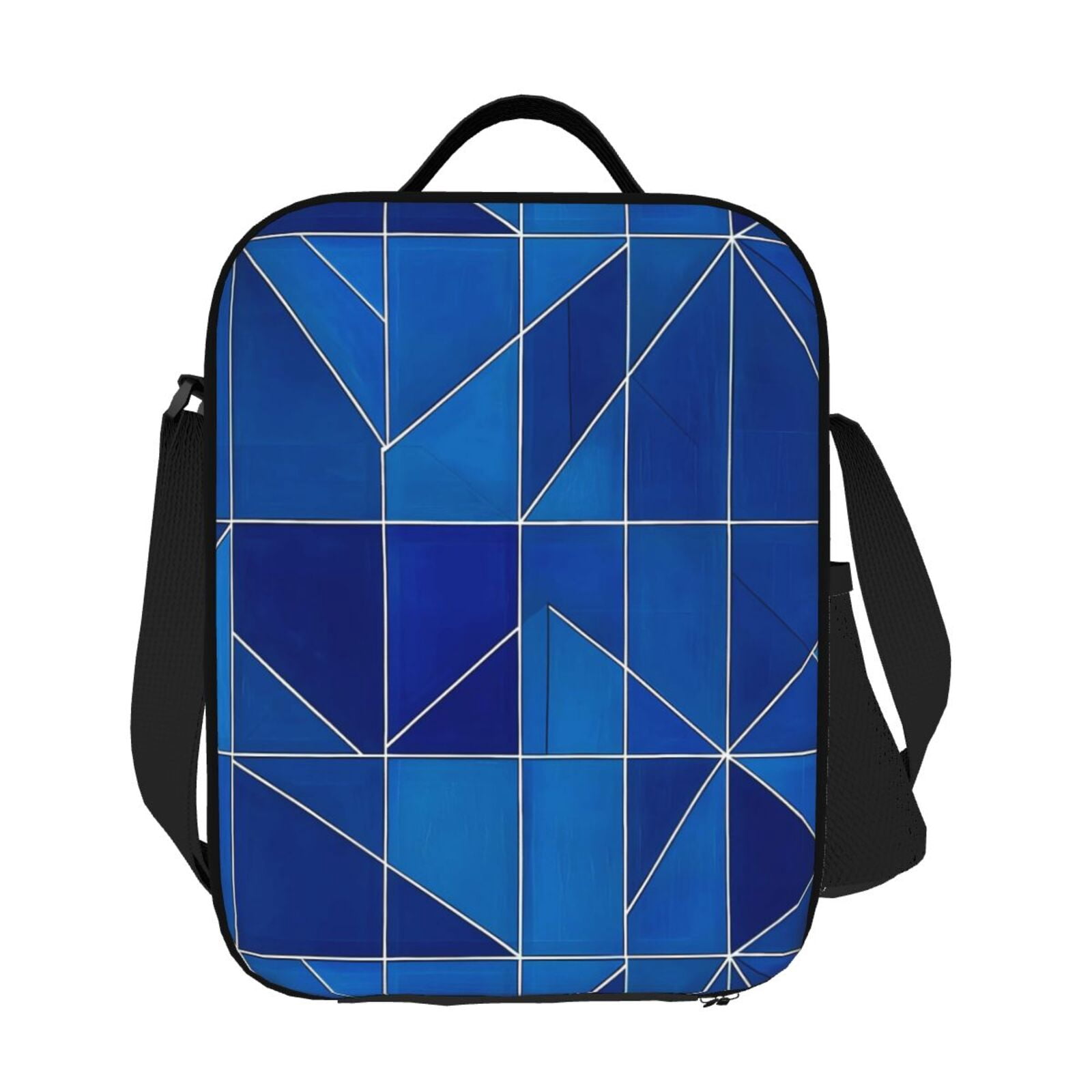 Thermal Insulation One Shoulder Portable Bento Bag Can Be Reused 8×10.5in For Carrying Drinks Bento Box Fruit Snacks Darkgray Geometric Patterns_3