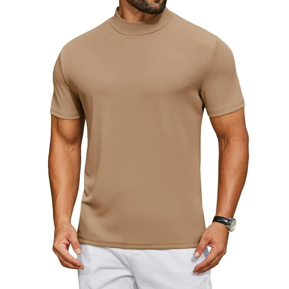 COOFANDY Mens Mock Turtle Neck Shirts Ribbed Short Sleeve Pullover Tops Basic Layered T-Shirts