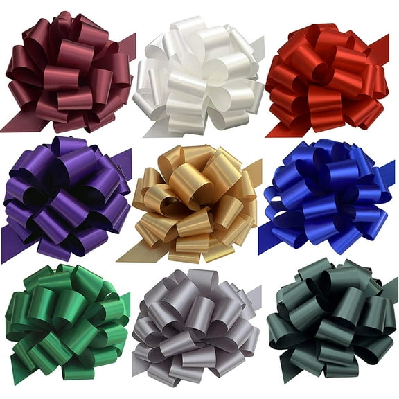 Large Assorted Christmas Pull Bows - 9" Wide, Set of 9, Gift Bows