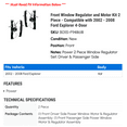 thumbnail image 2 of Front Window Regulator and Motor Kit 2 Piece - Compatible with 2002 - 2008 Ford Explorer 4-Door 2003 2004 2005 2006 2007, 2 of 2