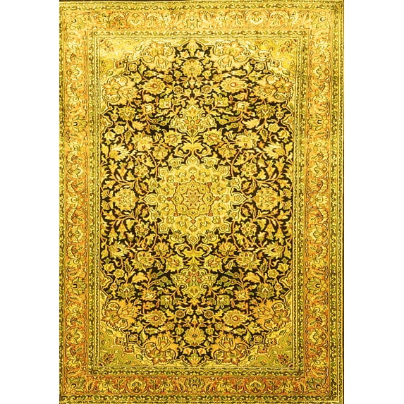 Ahgly Company Machine Washable Indoor Rectangle Medallion Yellow Traditional Area Rugs, 2' x 5'