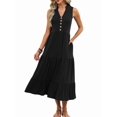 thumbnail image 2 of Womens Summer Maxi Dresses Flowy V Neck Sleeveless Swing Casual Beach Sundress with Pockets Black XXL, 2 of 9