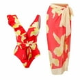 thumbnail image 2 of ZQGJB Sexy One Piece Tankini Swimsuit with Chiffon Wrap Around Long Skirt for Women Vintage Summer Floral Printed Tummy Control Bathing Suit 2 Piece Set #08-Red XL, 2 of 6